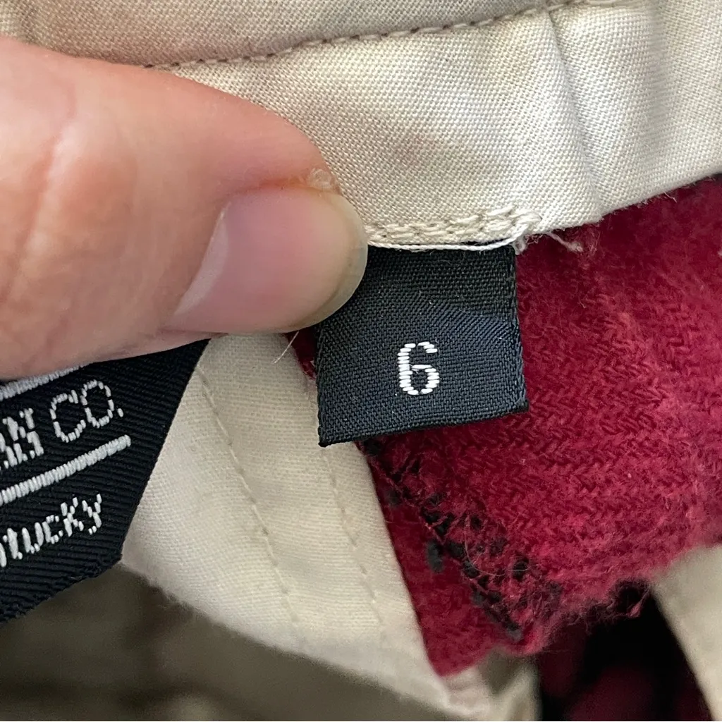 J. Peterman Company Pants plaid flannel lace up straight leg womens Red size 6 - Image 7