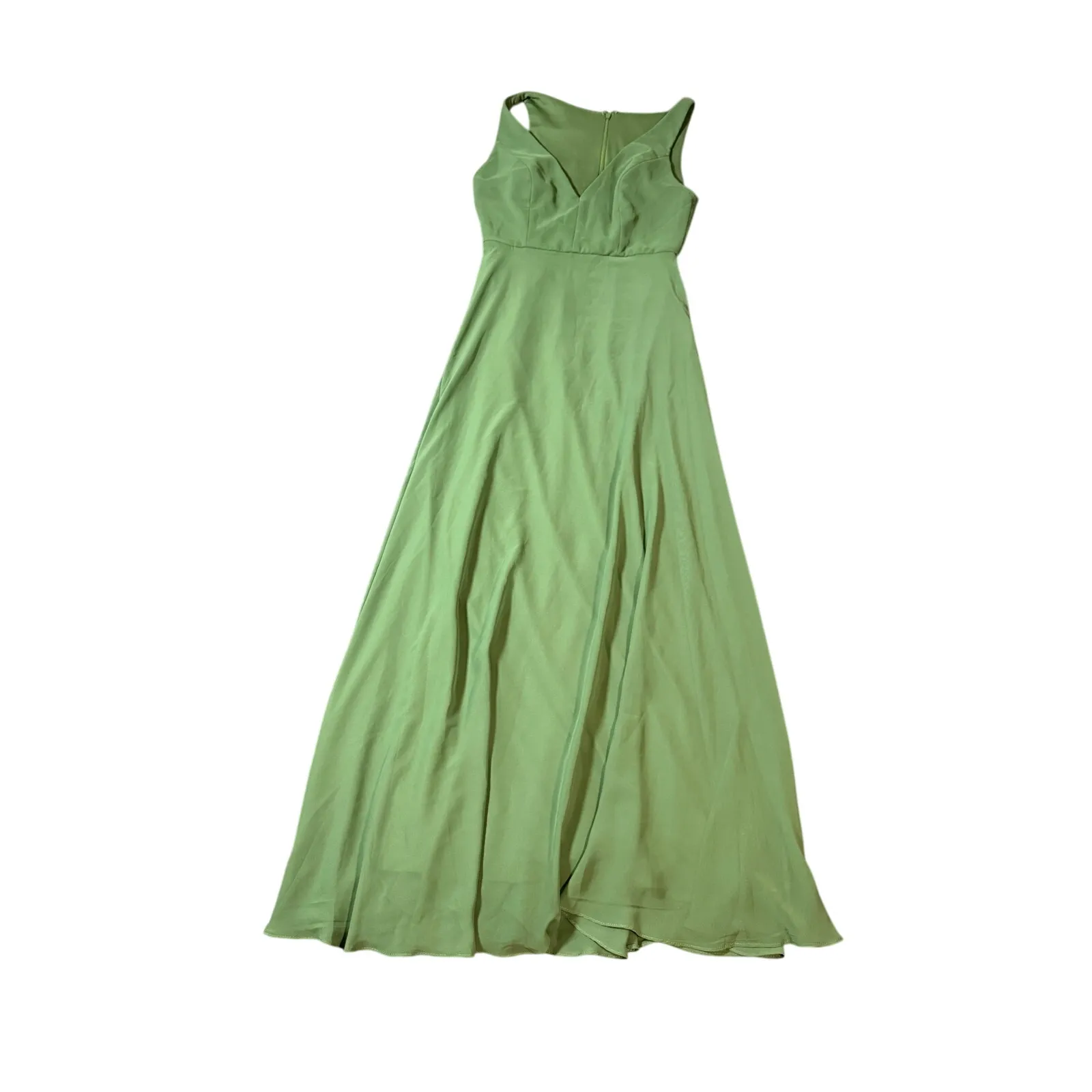 NWT After Six Deep V-Neck‎ Chiffon Maxi Dress Vineyard Green Size 8 R FLAW - Image 3
