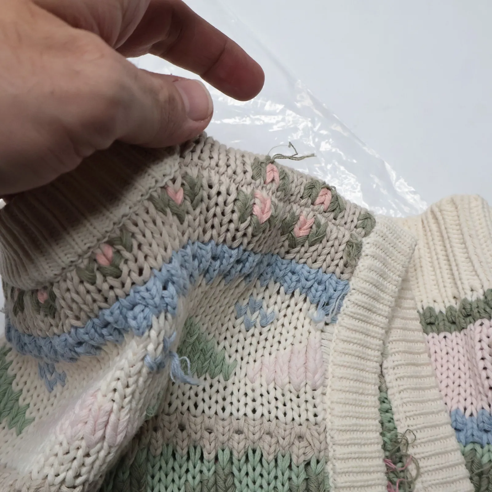 VTG Eddie Bauer Sweater Vest Fair Isle Pastel Cotton Knit 90s Nordic Cottage M P - Image 5