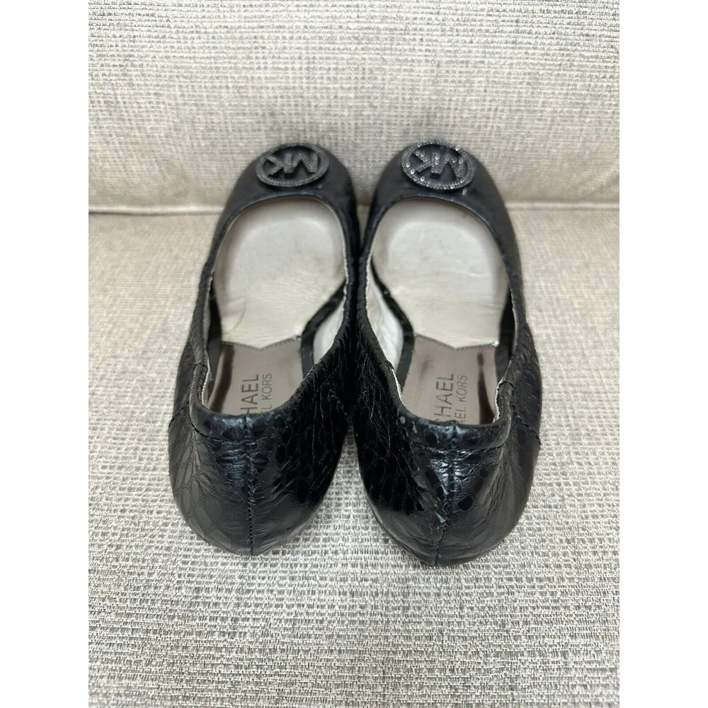 Fulton Black Quilted Leather Ballet Flat Shoes Silver MK Women’s 5 - Image 4