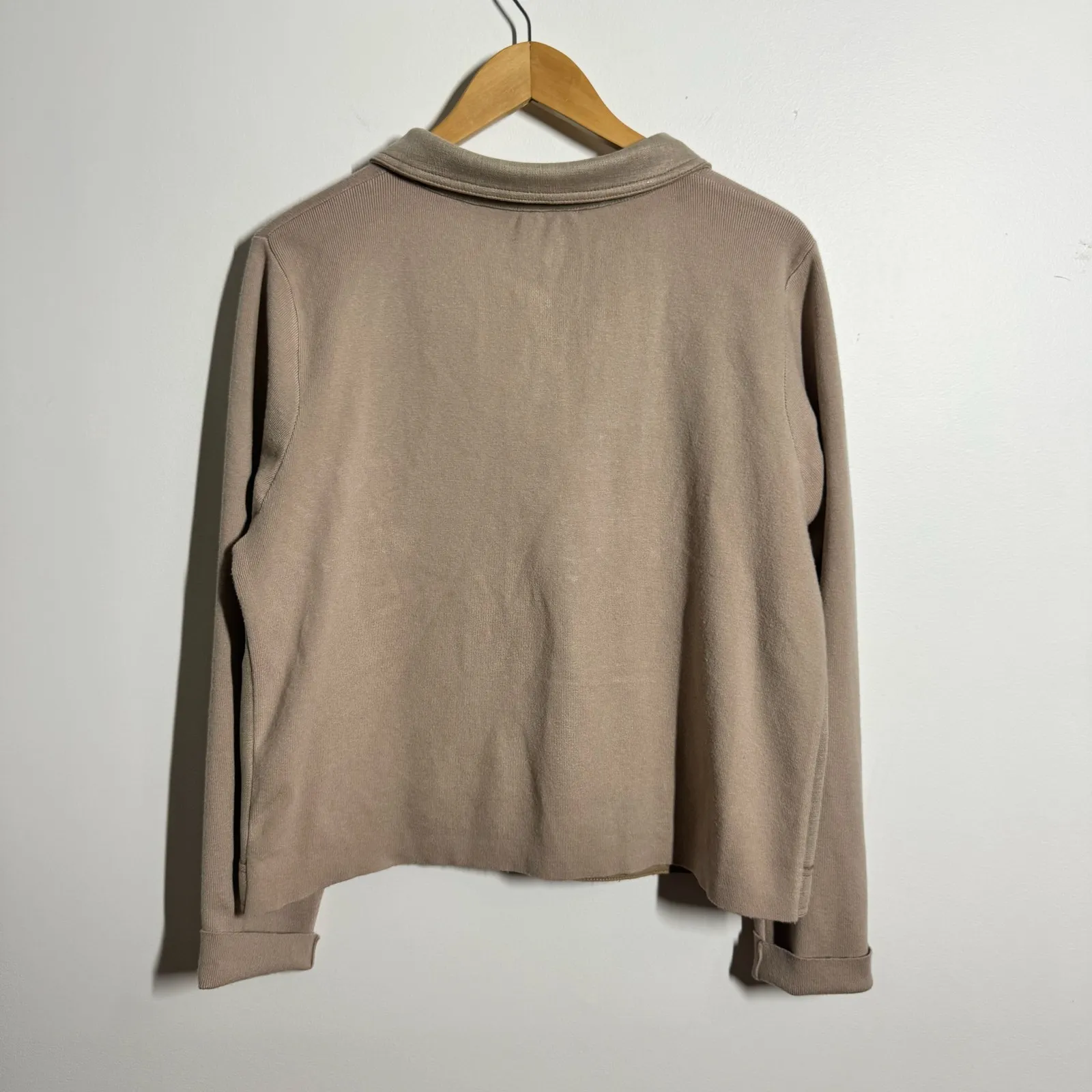 Sioni Snap Front Jacket Women XL in Linen Metalic Tan Relaxed Fit Quite Luxury - Image 2