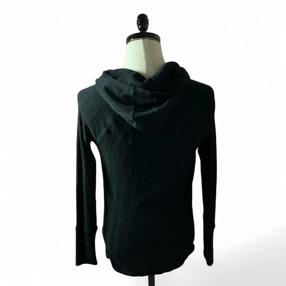 Burton Long Sleeve Hooded Henley Top Black Thermal Knit - Image 2