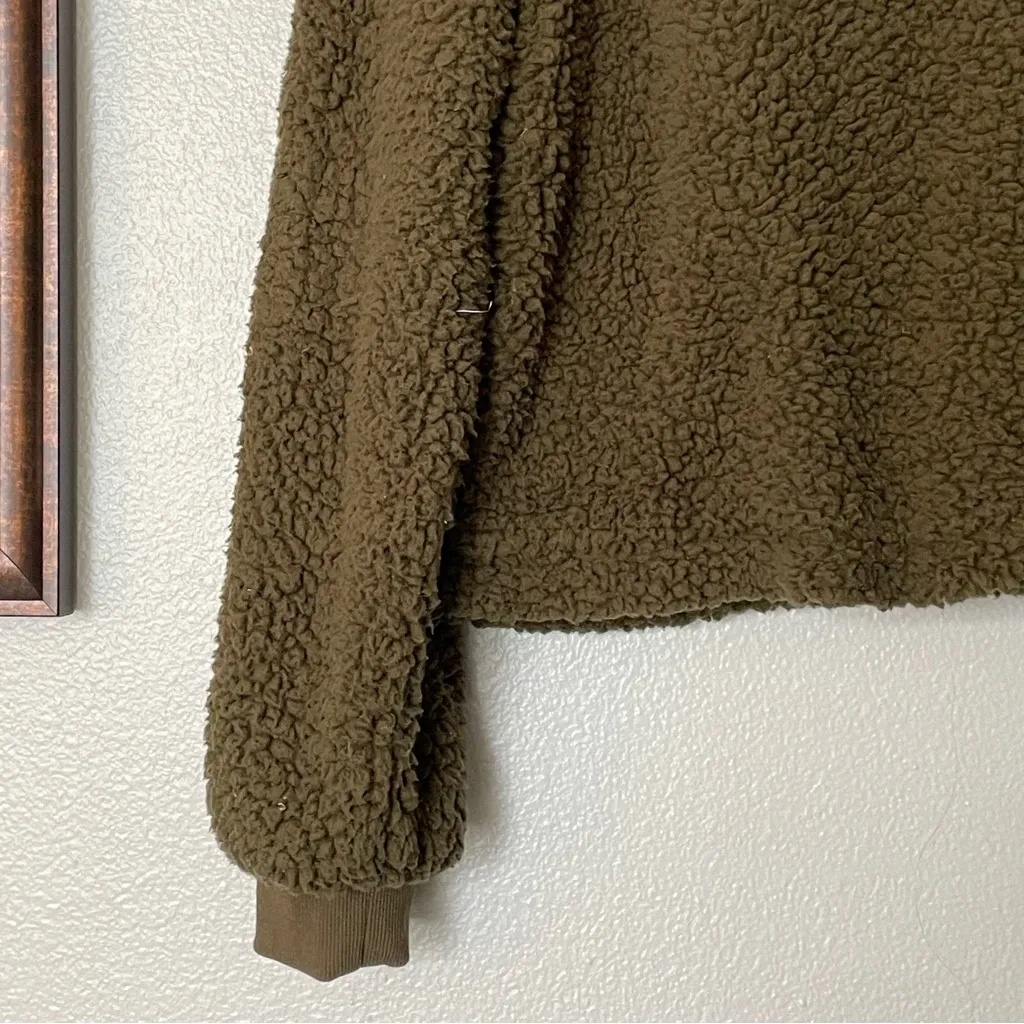 Thread & Supply Quarter Zip Teddy Sherpa Olive Green Pullover Coat Jacket XL - Image 9