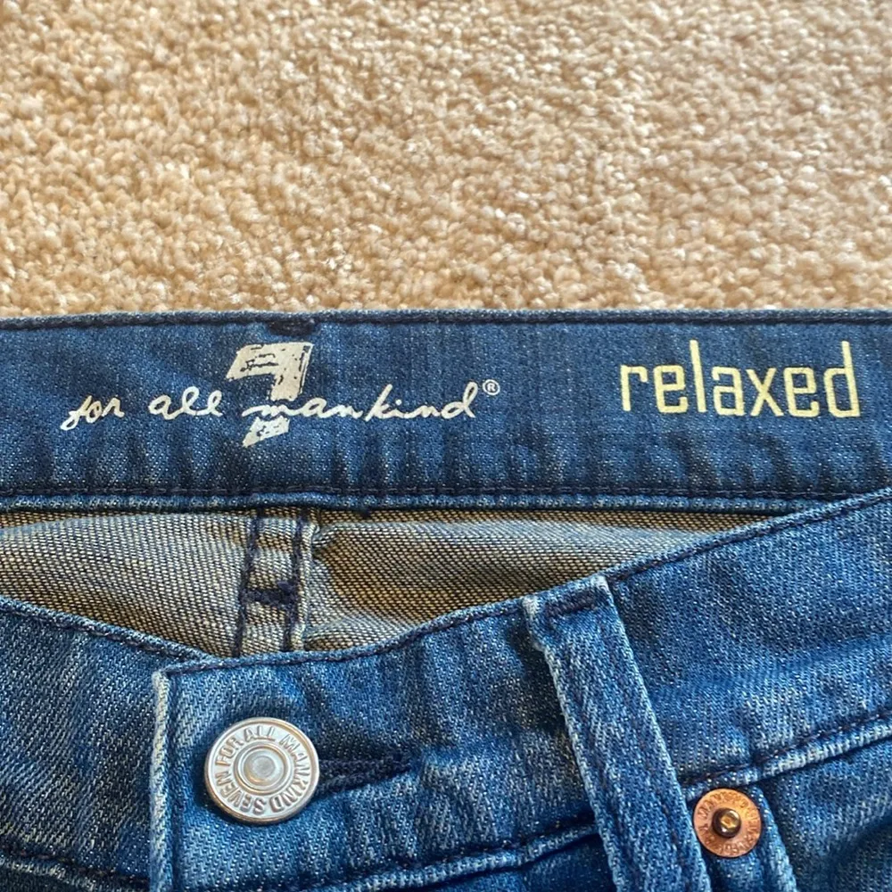 7 For All Mankind Button Fly Relaxed Flare Jeans Blue Size 31 TALL 32” - Image 5