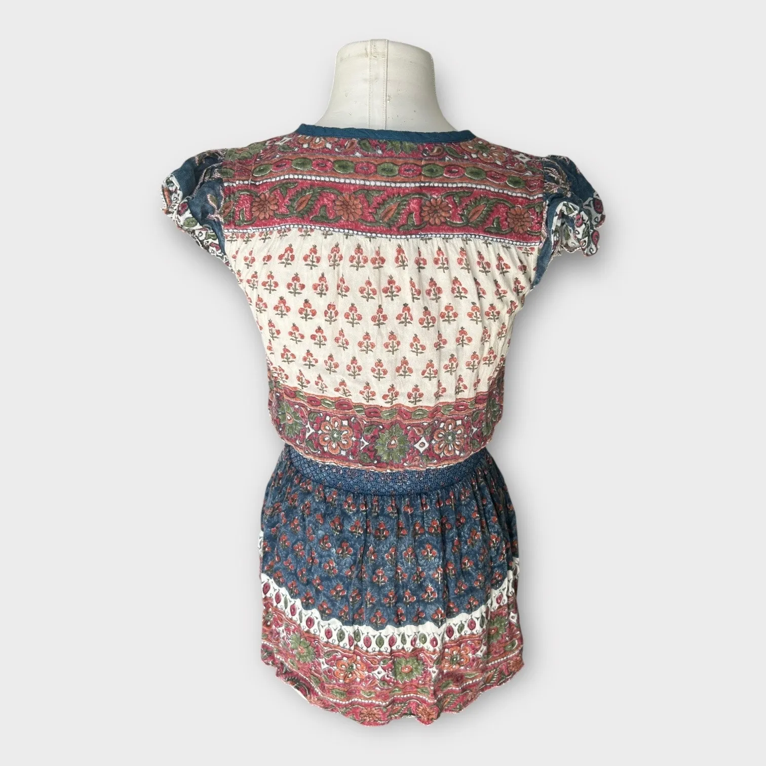 Faherty Bemini Kapu Beach Print Dress Smocked Waist Mini Boho Womens Size Small - Image 4