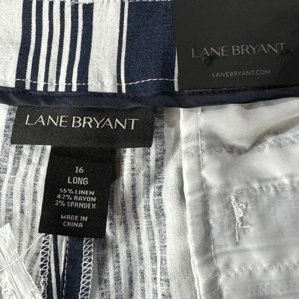Lane Bryant SZ 16 LONG Lena Classic Trouser Pants Striped Curvy Fit Linen Blend - Image 8