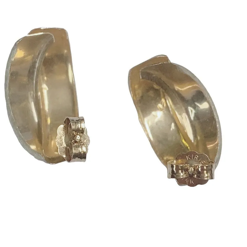 14K Two Tone Diamond Cut Half Hoop Earrings - Image 10