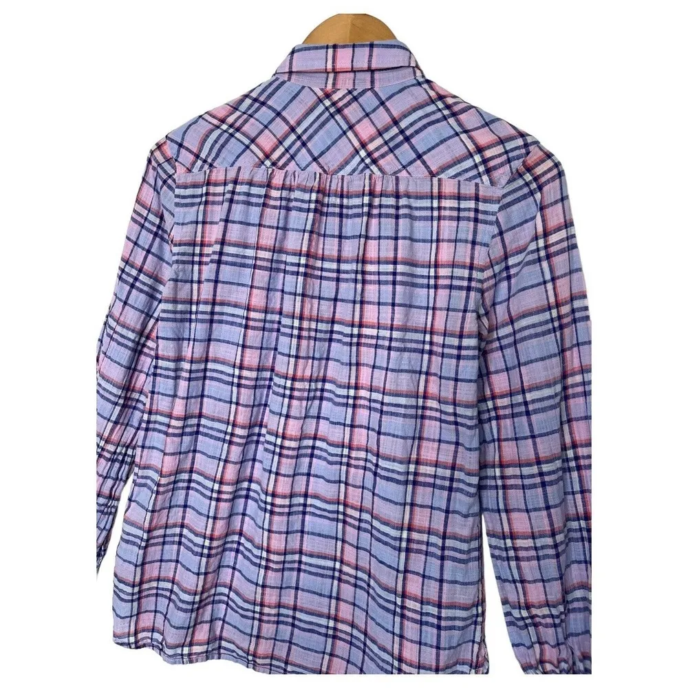 J Crew Top Womens 0 Plaid Cotton Button Up Long Sleeves Collared Purple - Image 12