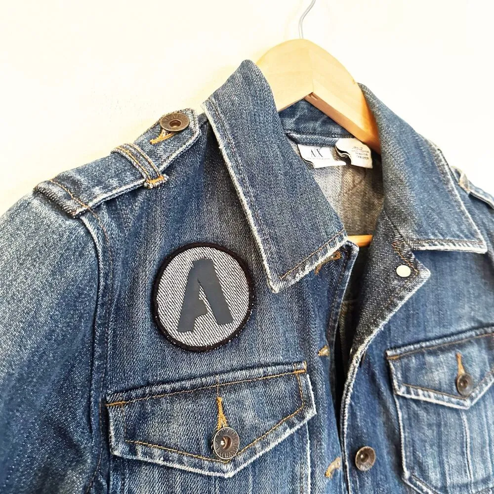 Armani Exchange Denim Jacket sz S Jean Jacket Patchwork Jacket - Image 5