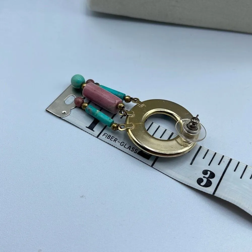 Vintage boho Aztec ethnic dangle beaded fringe earrings Pink - Image 5