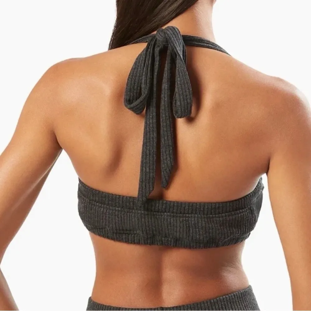 NWT WEWOREWHAT Tie Halter Ribbed Black Bra Top Suze Small - Image 7