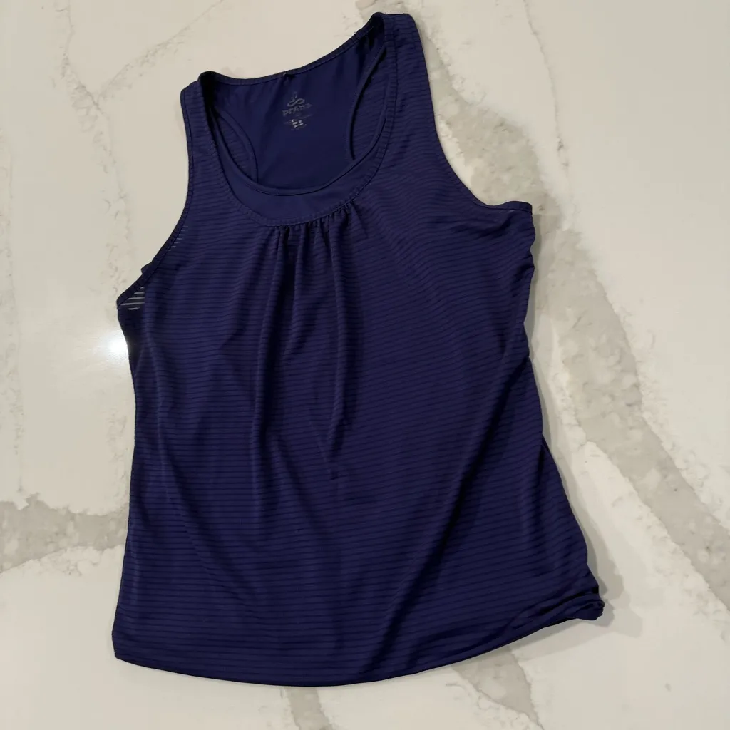 Prana Mika Double Layer Racerback Stripe Tank Top Womens XS Purple/Blue Athletic - Image 2