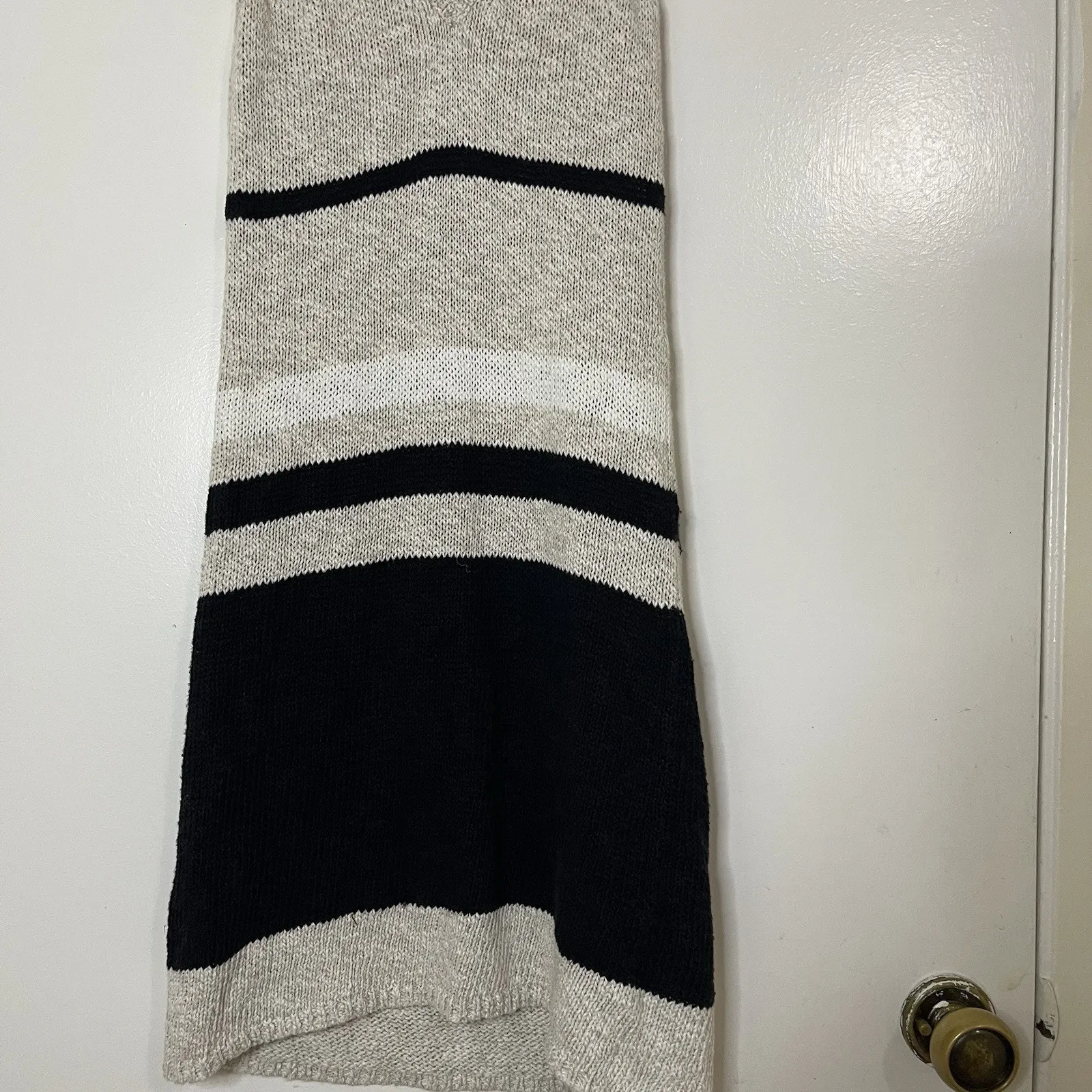 James Perse Los Angeles Cotton Linen Ivory striped sweater knit dress US 0 XS - Image 5