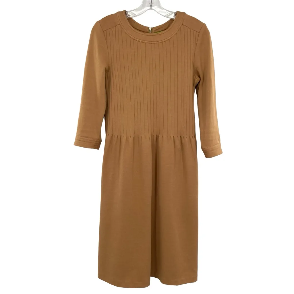 Elizabeth McKay The Pleated Belted Knit Dress Camel Brown Size 4 - Image 2