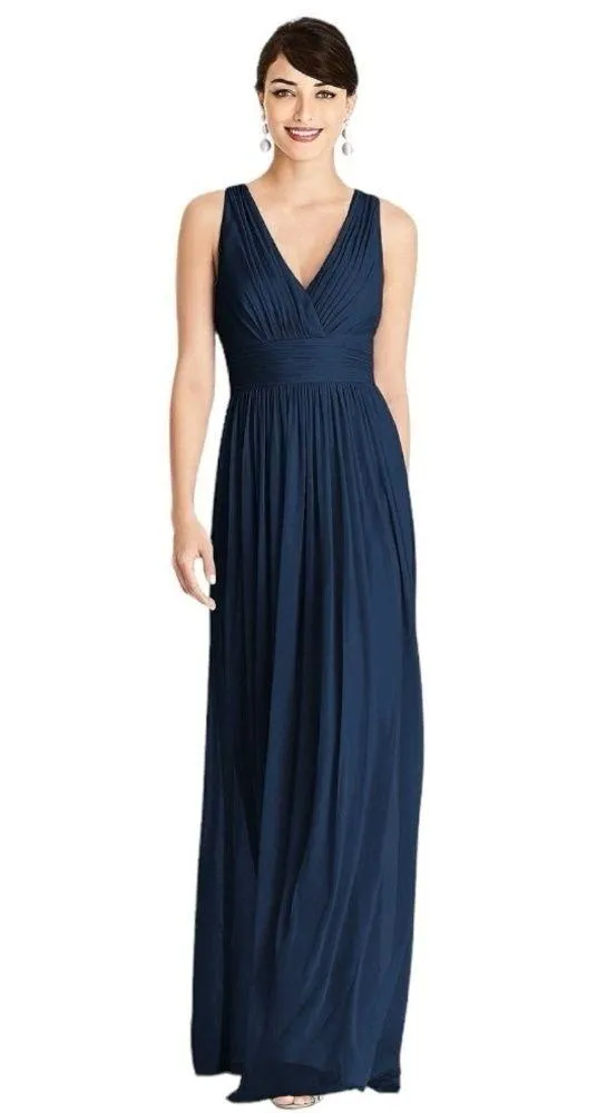 ML Monique Lhuillier Dress Women 6 Navy Blue Chiffon Pleated Fit And Flare Gown - Image 1
