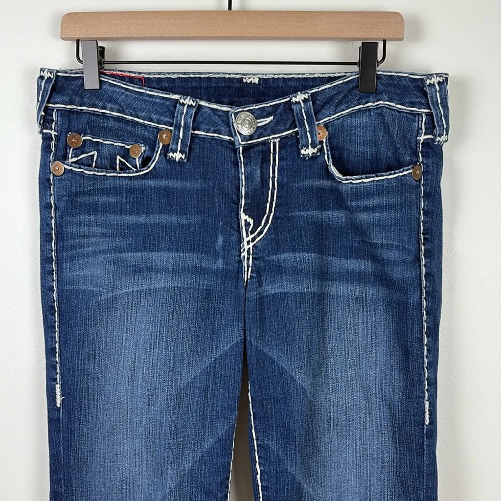 True Religion Straight Leg Boot Jeans Women’s Size 31 Mid Rise Dark Wash Denim - Image 2