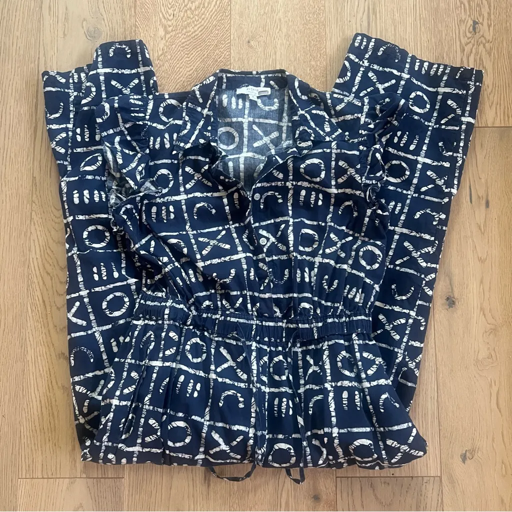 EUC Busayo Collective Navy Blue Geometric Ruffle Jumpsuit Sz 10 Med $475 BOHO - Image 8