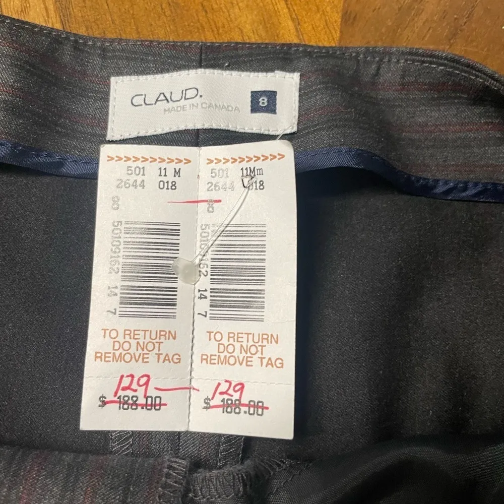 Claud Pinstripe Grey Burgundy Wide Leg Trouser Pants Office Work Size 8 NWT - Image 9