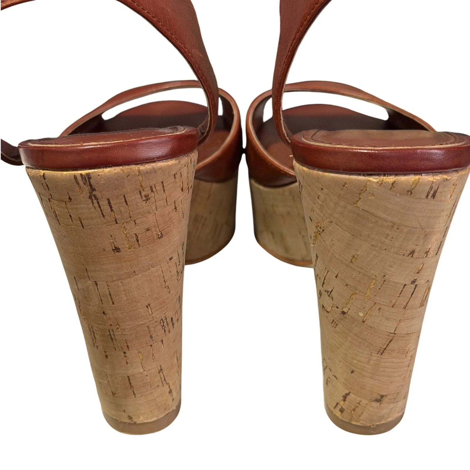 Marc Fisher Calia 2 Brown Leather Cork Platform Wedge Ankle Strap Sandals Size 9 - Image 4