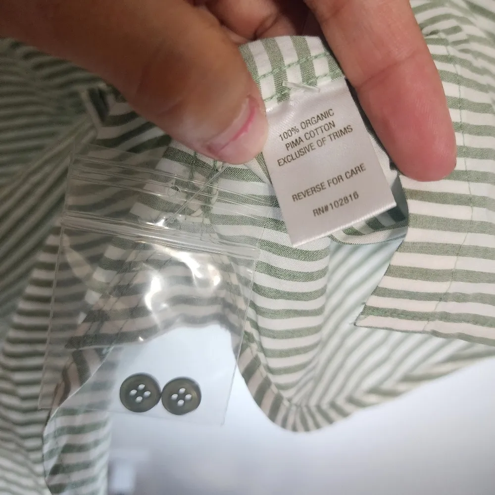 New Garnet Hill Essential Cotton Button Front Shirt Green White Stripe 4 - Image 3