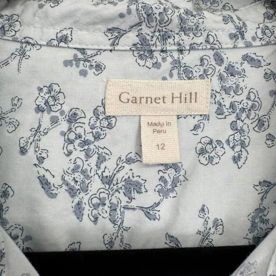 Garnet Hill Button Front Shirt Womens 12 Blue Floral Organic Cotton Feminine - Image 4