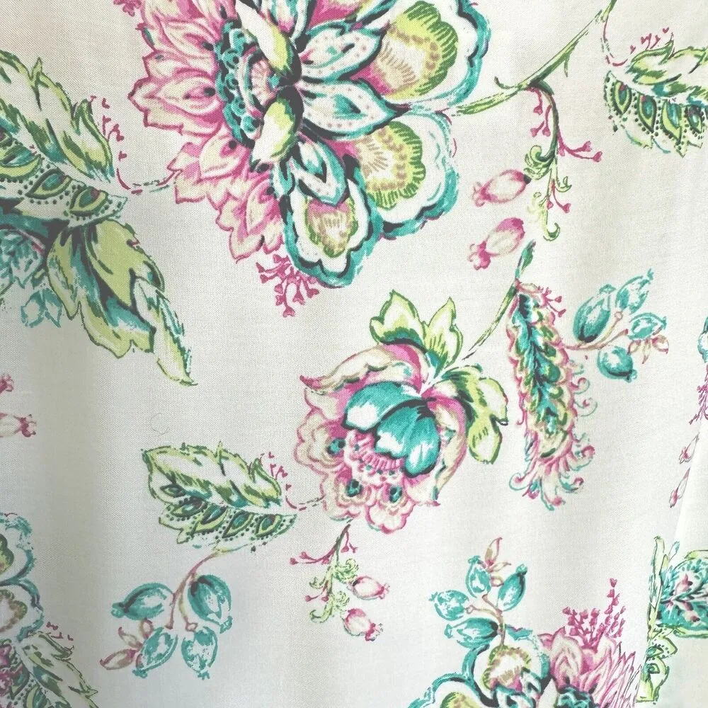 J. Jill Tunic Tank Top Womens M Medium White Green Sleeveless Floral Rayon Flowy - Image 5