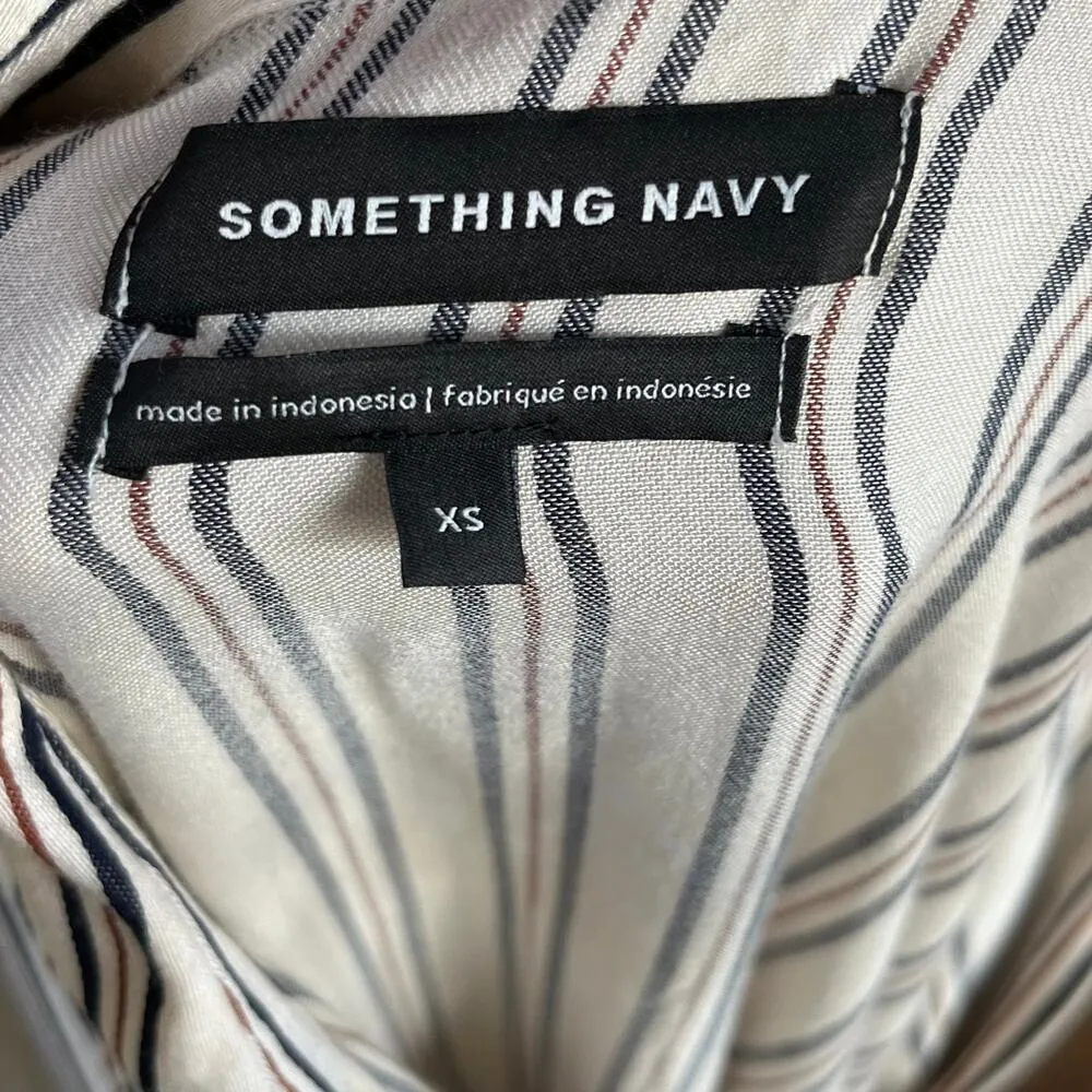 Something Navy  Women's Striped Button Down Blouse Oversized Cuffs Size XS. - Image 8