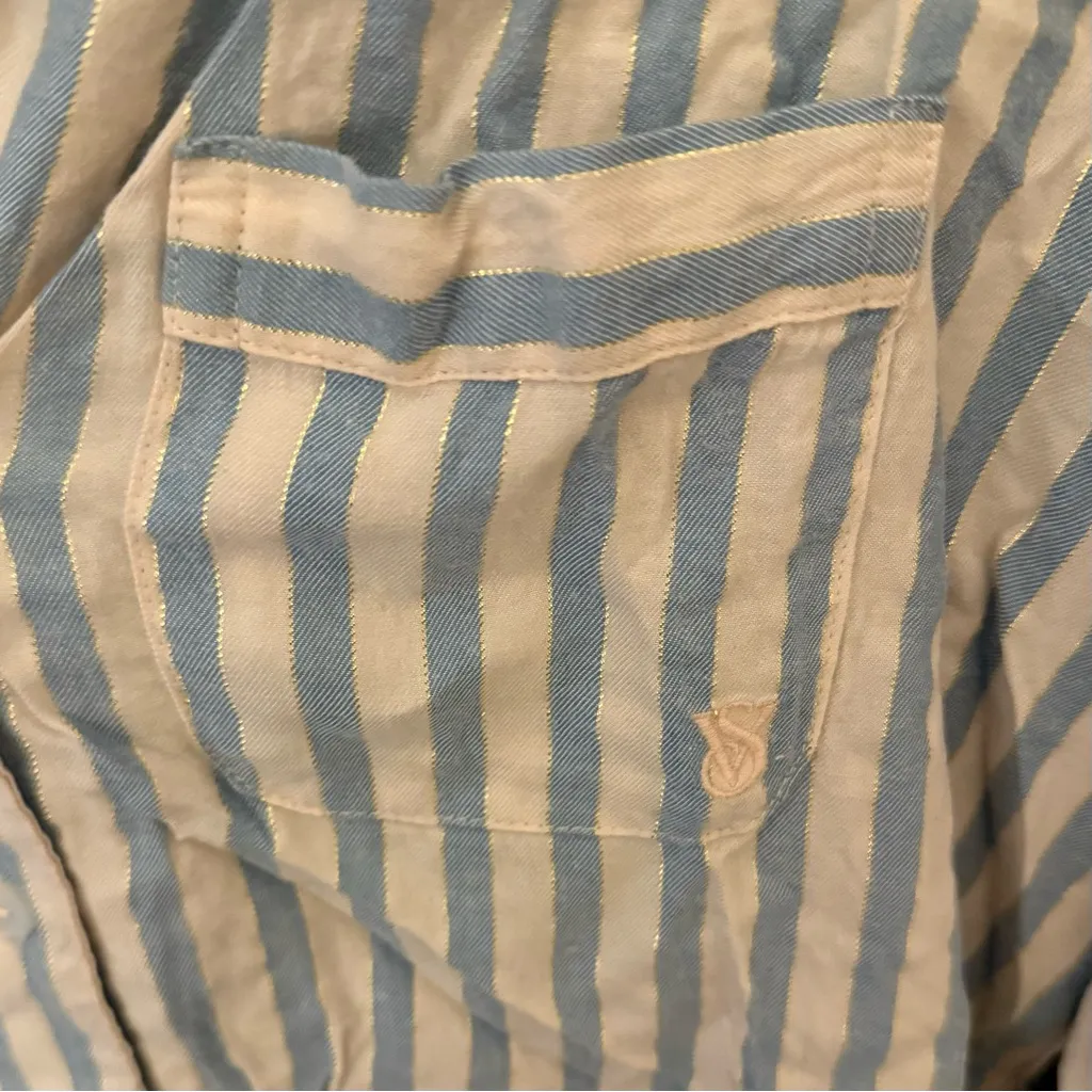 EUC Victoria’s Secret Flannel Pajama Set, Pink & Blue Classic Stripe SmL - Image 5