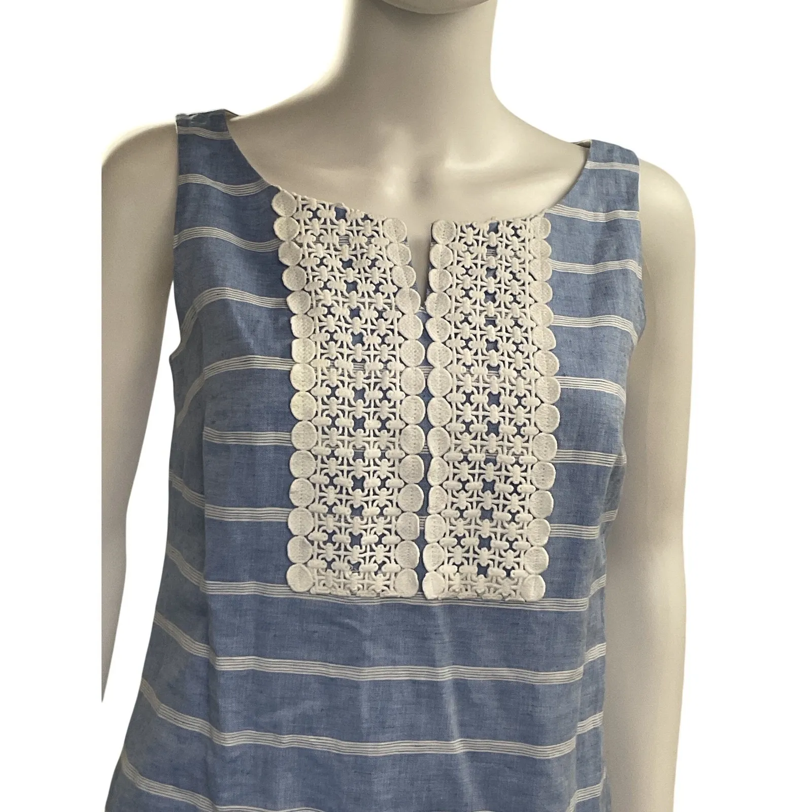 Striped Blue Dress‎ w Crochet Detail Sleeveless Casual Summer - Image 4