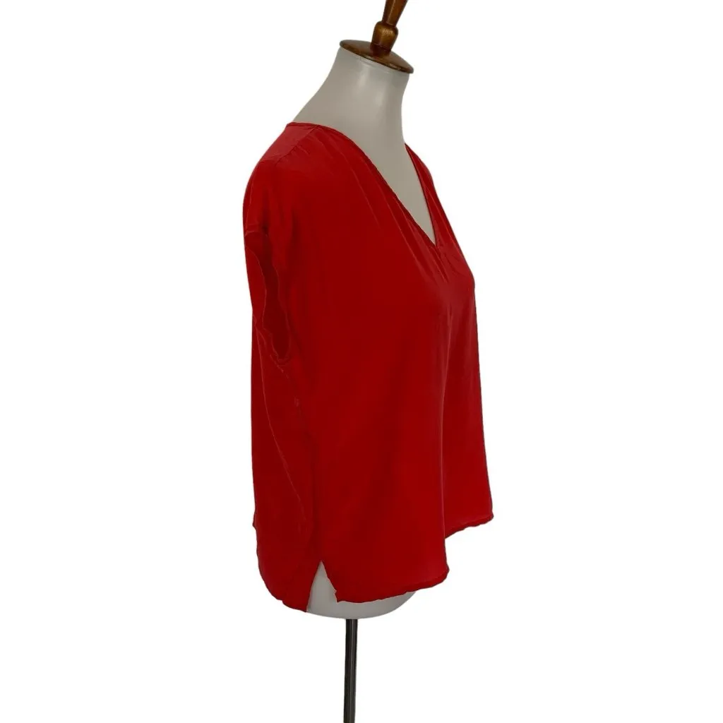 Jack Mulqueen Red Blouse Large Silk Short‎ Sleeve Vintage Luxe - Image 2