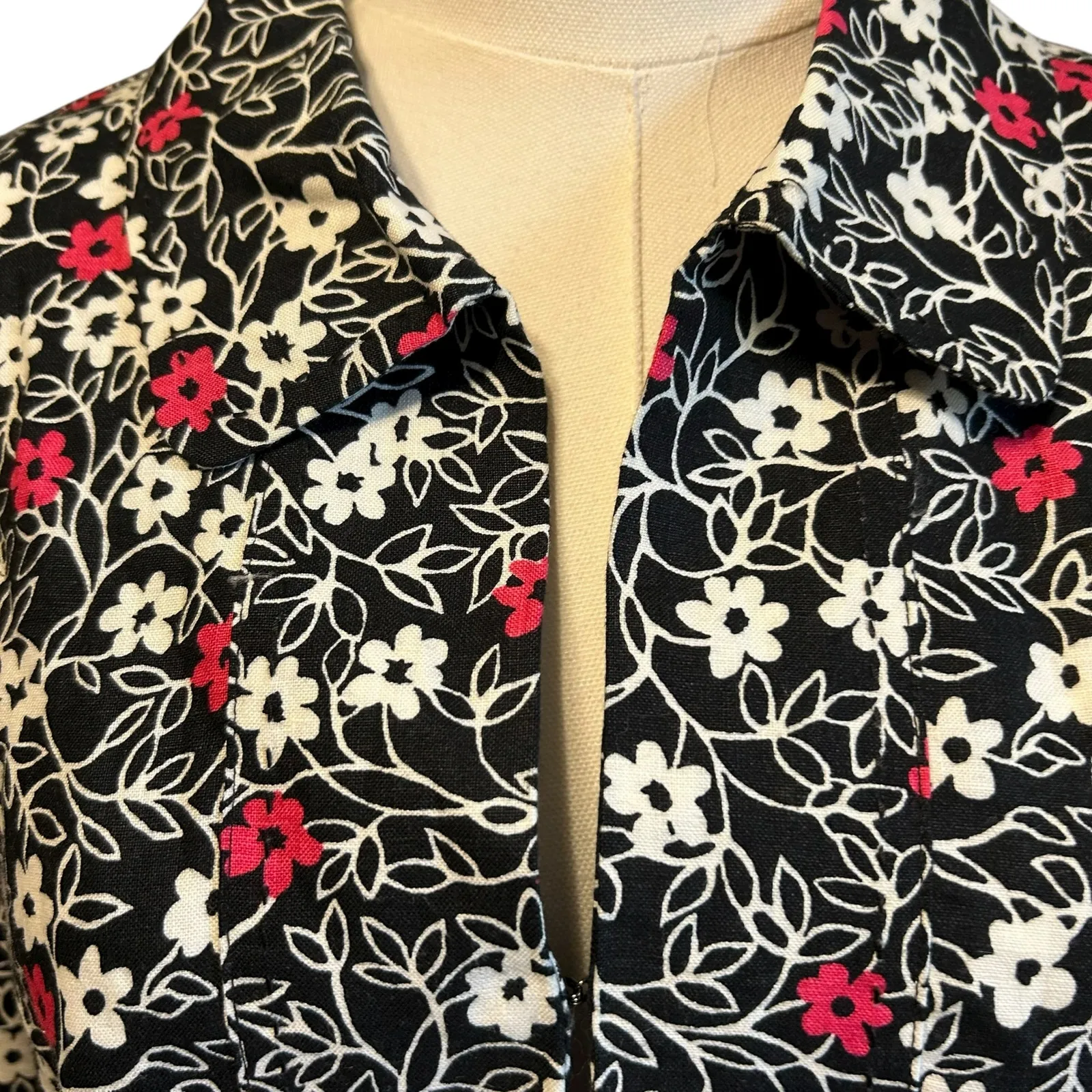Kim Rogers Petite 100% Linen Black Floral Open Bolero Jacket Lined 16P Coquette - Image 2