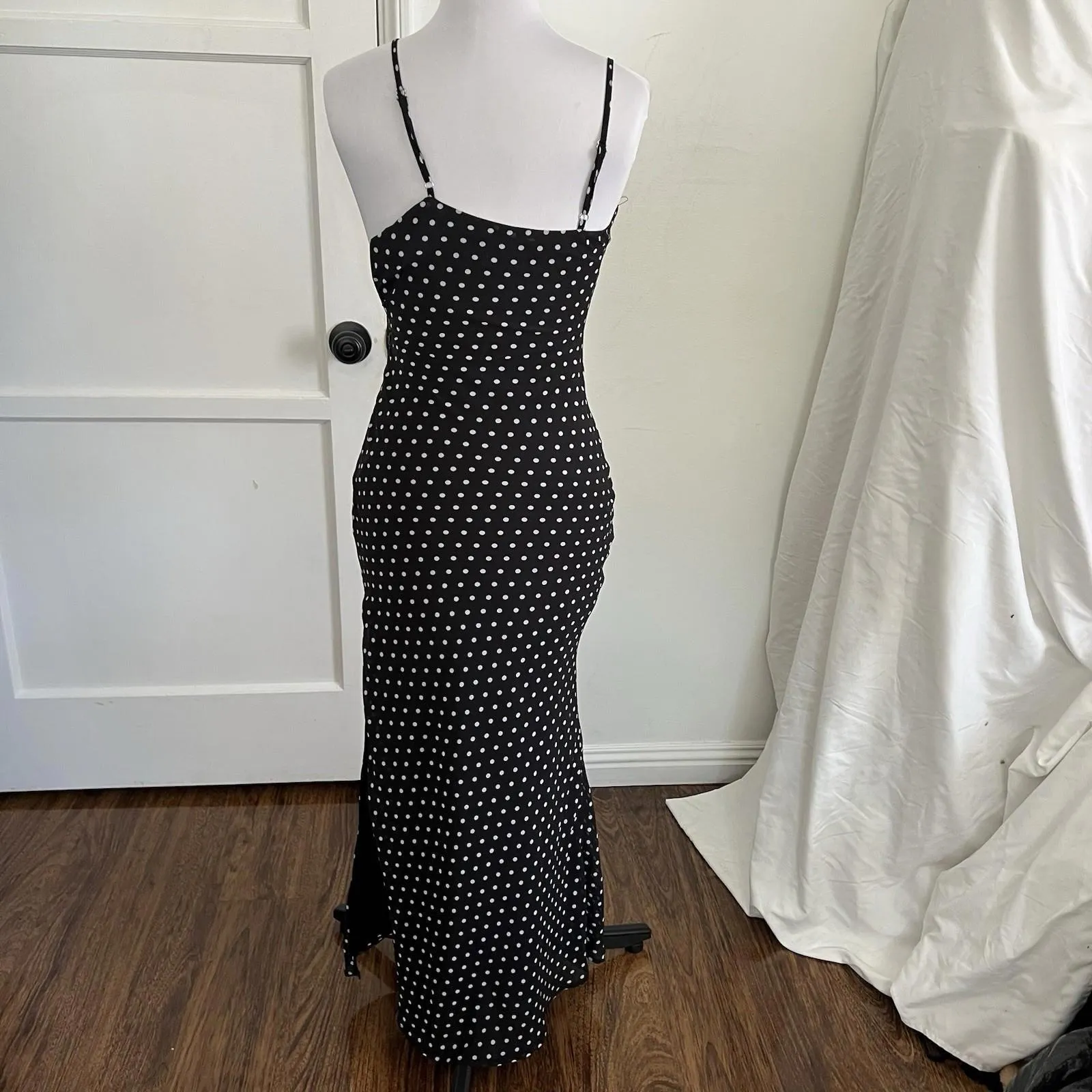 Princess Polly Black White Polka Dot Maxi Dress Spaghetti Strap Slip Y2K Sz US 2 - Image 5