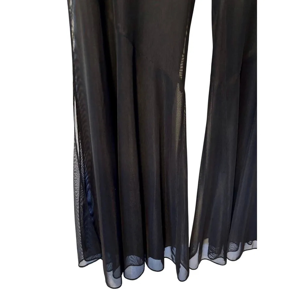 Cache Black Pant Party Ruffle Wide Flirty Lined Split Leg Layered Bell Bottom - Image 3