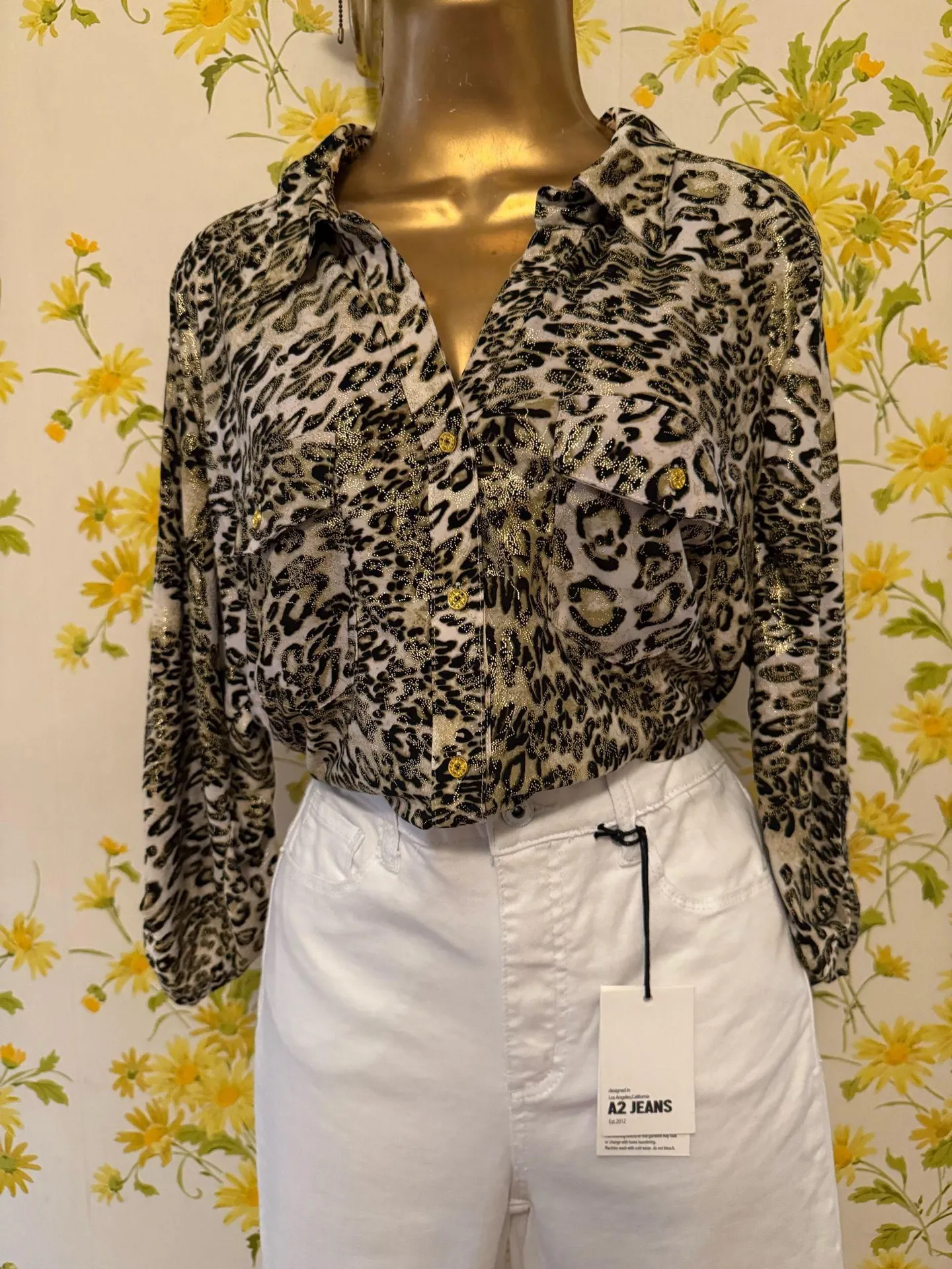 Metallic Leopard Print Button Up shirt size 1X - Image 11