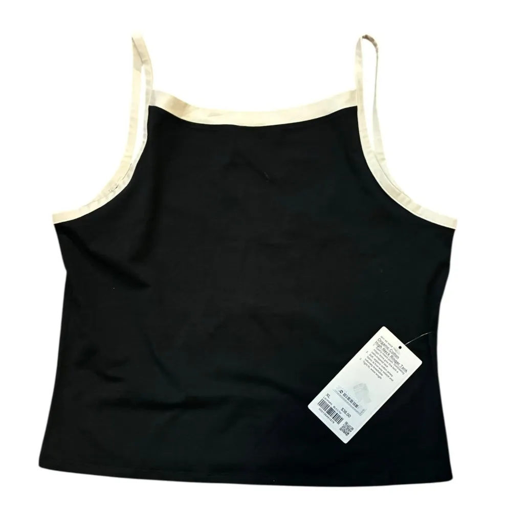 Lululemon Organic Cotton High-Neck Ringer Tank Top Black/Light Ivory Size XL - Image 6