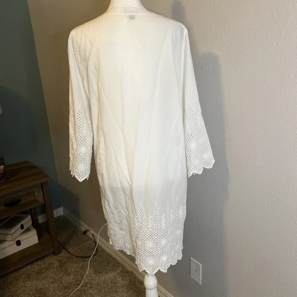JCrew Factory White Eyelet Lace Swim Cover Up With Tassel Size Medium - Image 4