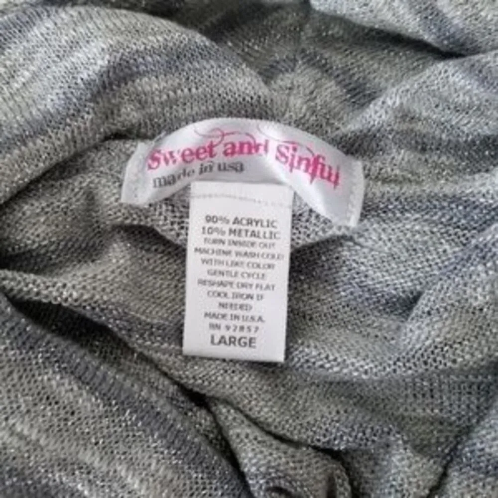 Sweet & Sinful Gray Metallic Thread Cowl Neck Pullover Sweater Women's Large - Image 5
