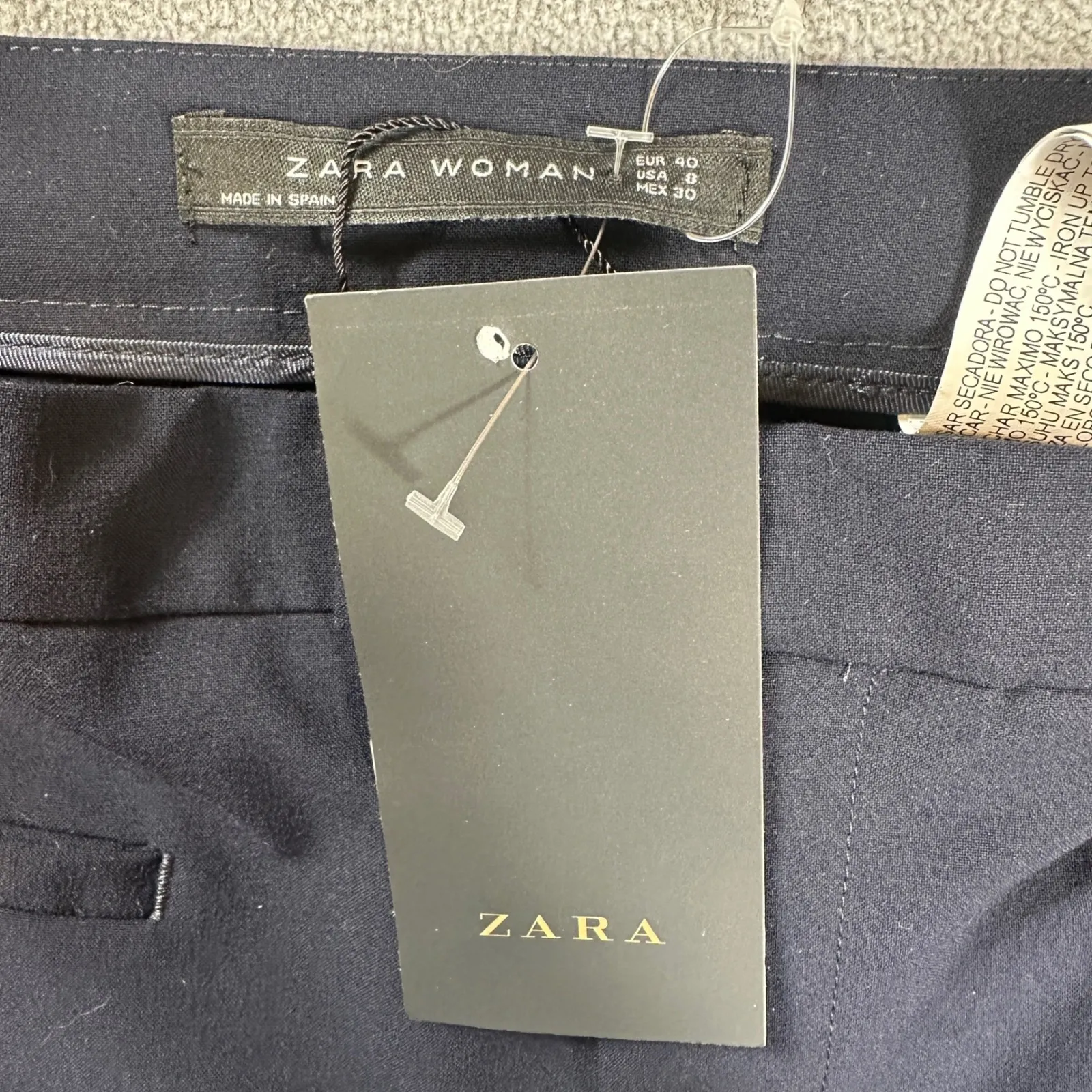 ZARA Woman Dress Pants 8 Navy Blue Straight Leg Slim Fit Tailored Office NWT - Image 5