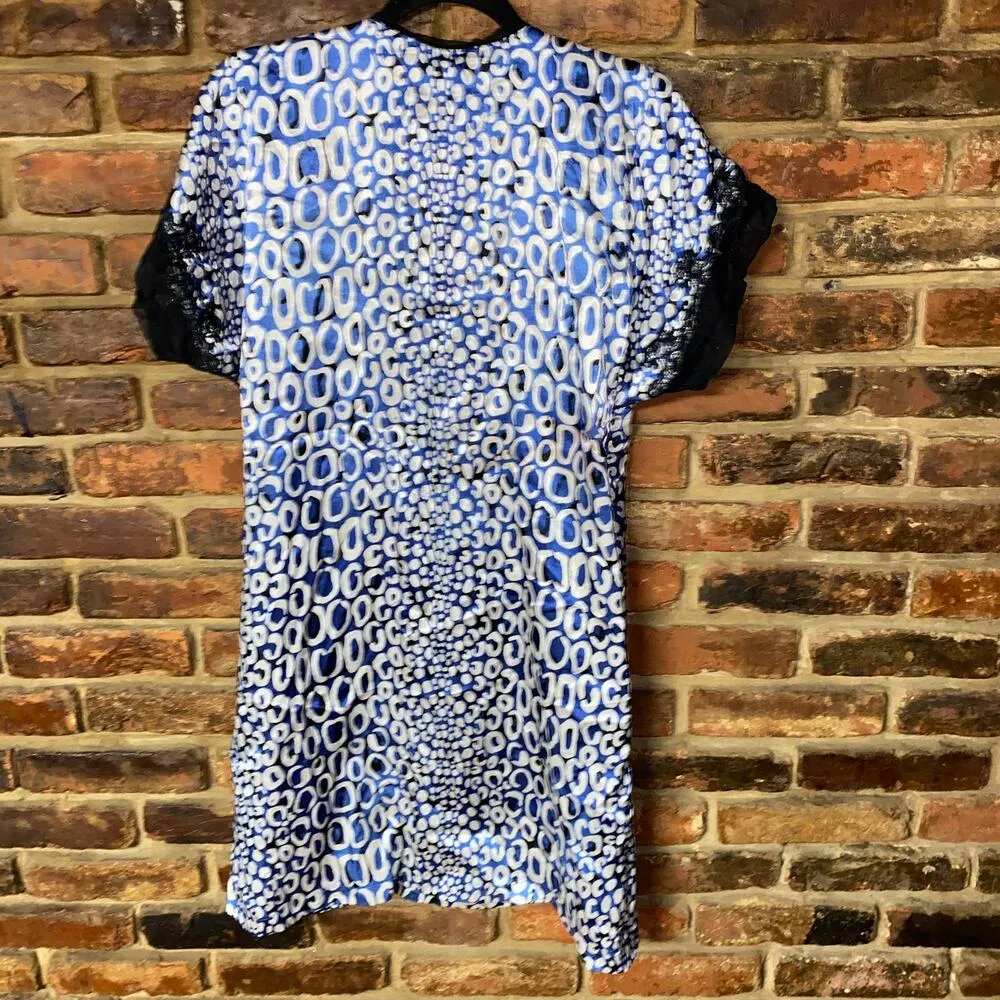 Oscar De La Renta Blue Leopard Lace Trim Mini Robe Women's Size Medium - Image 5