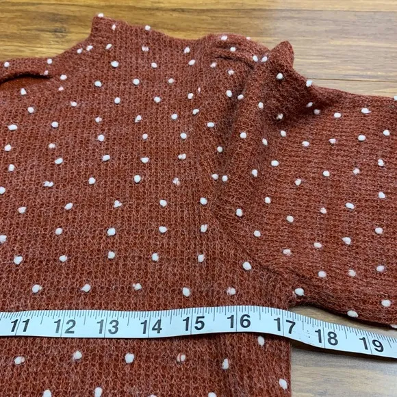 Ampersand Polka Dot Knit Top Womens Size Medium Long Sleeve Crew Neck Pullover Brown - Image 8