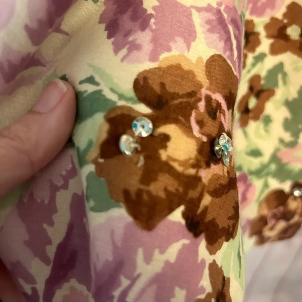 Vintage Deadstock NEW sequin embellished floral cottagecore retro midi skirt 12 Green - Image 6