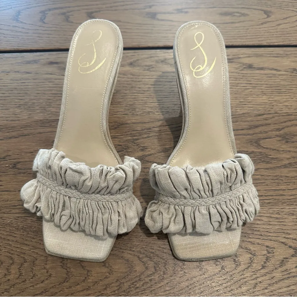 Sam Edelman Kady Beige Fabric Ruched Mule Heels Size 9.5 - Image 2