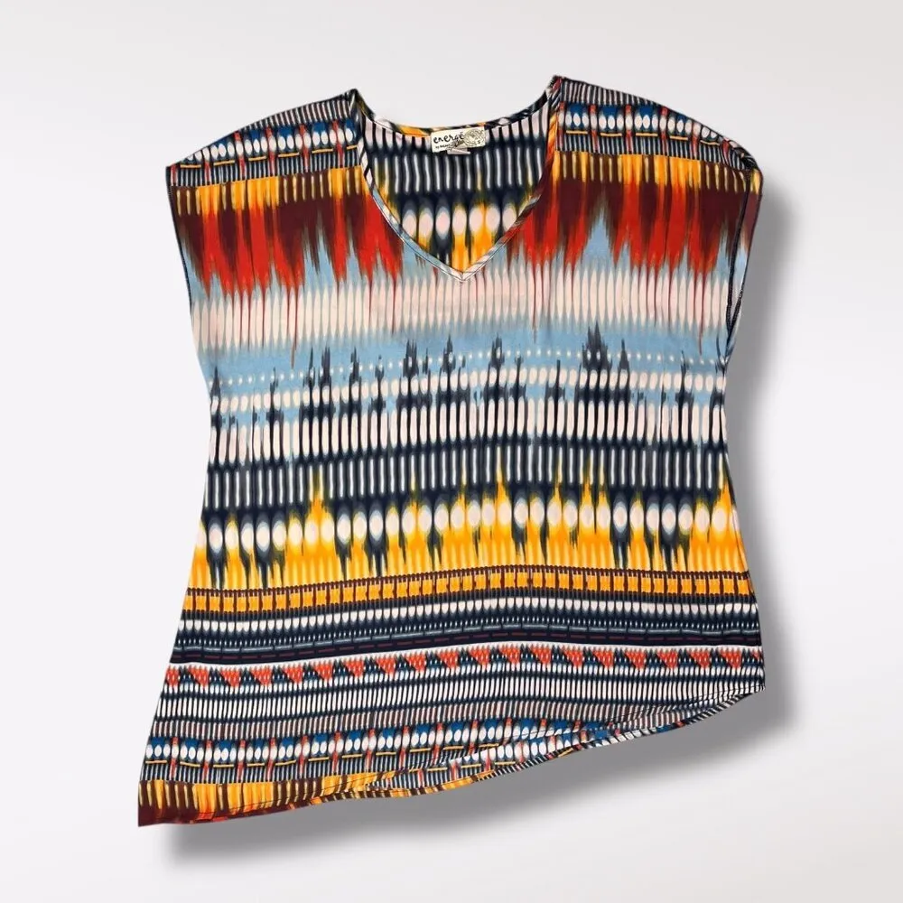 One World  Multicolor Boho V Neck Blouse Size Small - Image 8