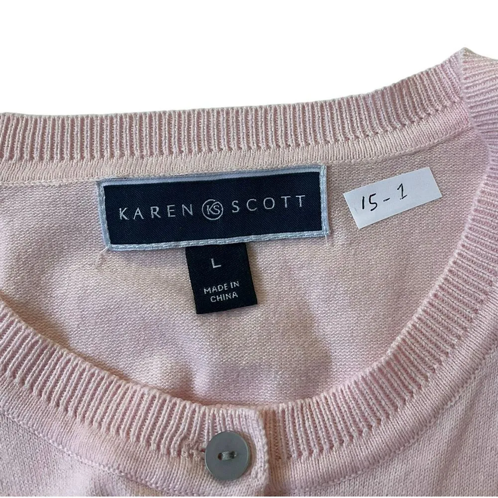 Karen Scott Pink Cardigan Women Size Large | 15-1 - Image 3