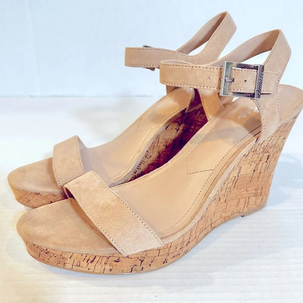 Charles‎ David Cork Wedge Sandal Women's Size 10M Beige Nude Faux Suede - Image 3
