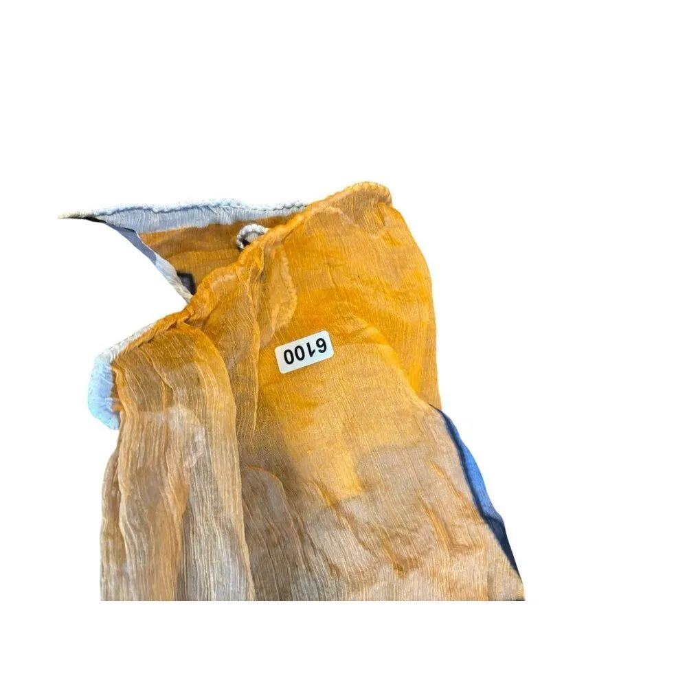 Vintage 40"x94" Black & Orange Leaf Patterned Sheer Crinkle Scarf - Image 5