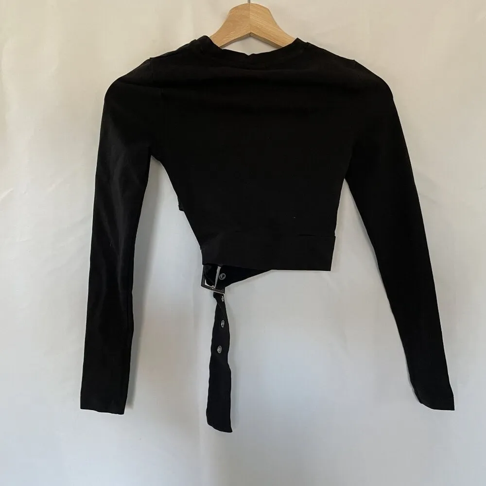 Urban Outfitters Black Long Sleeve Crop Top With Belted Detail goth boho - Image 6