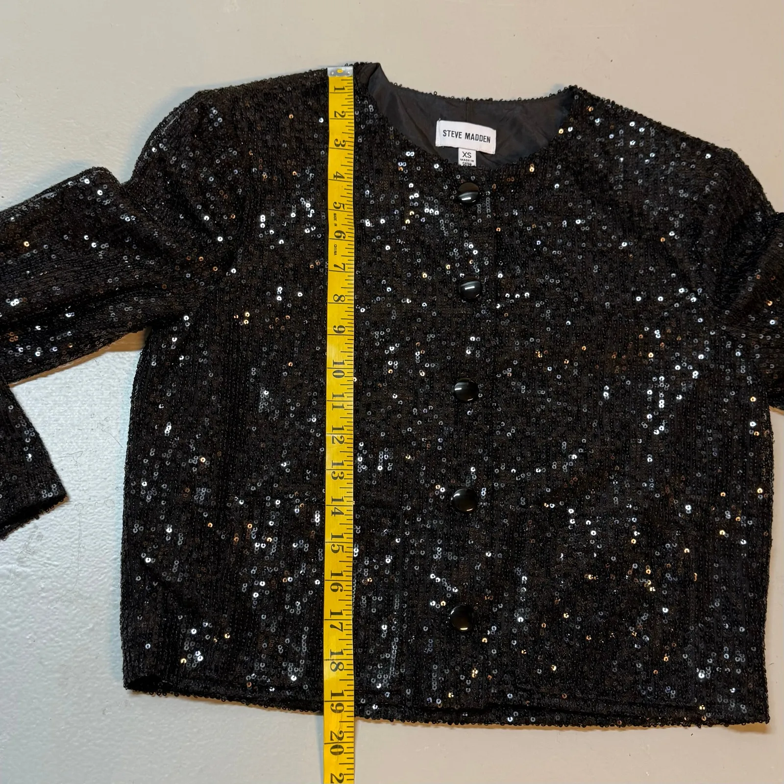 Steve Madden Women XS Black Cropped Sequin Jacket Cardigan Party Holiday Sparkle - Image 6