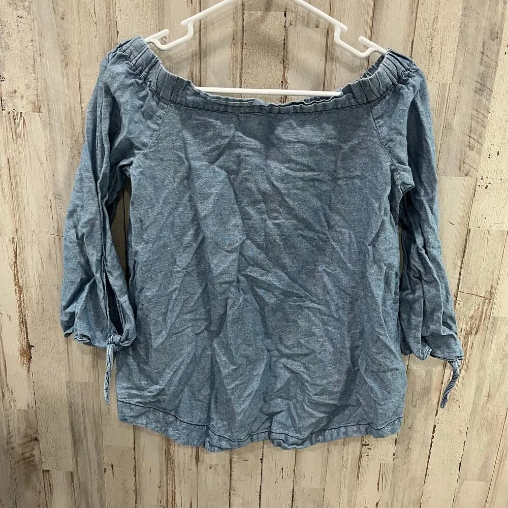 Free People Blue Show Some Shoulder linen Top in Chambray Women’s Size XS - Image 2