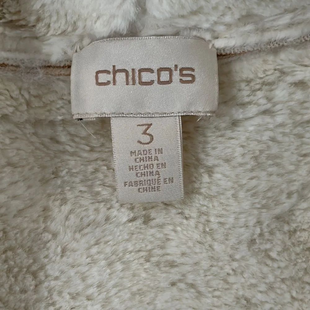 Chico's Womens Vest Jacket 3/Large Shearling Sherpa Faux Suede Open Front Vegan - Image 3
